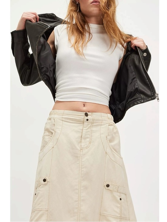 Free People Grunge 90s Cargo Rough Riding Maxi Skirt Birch Neutral Large Bella - Picture 4 of 13